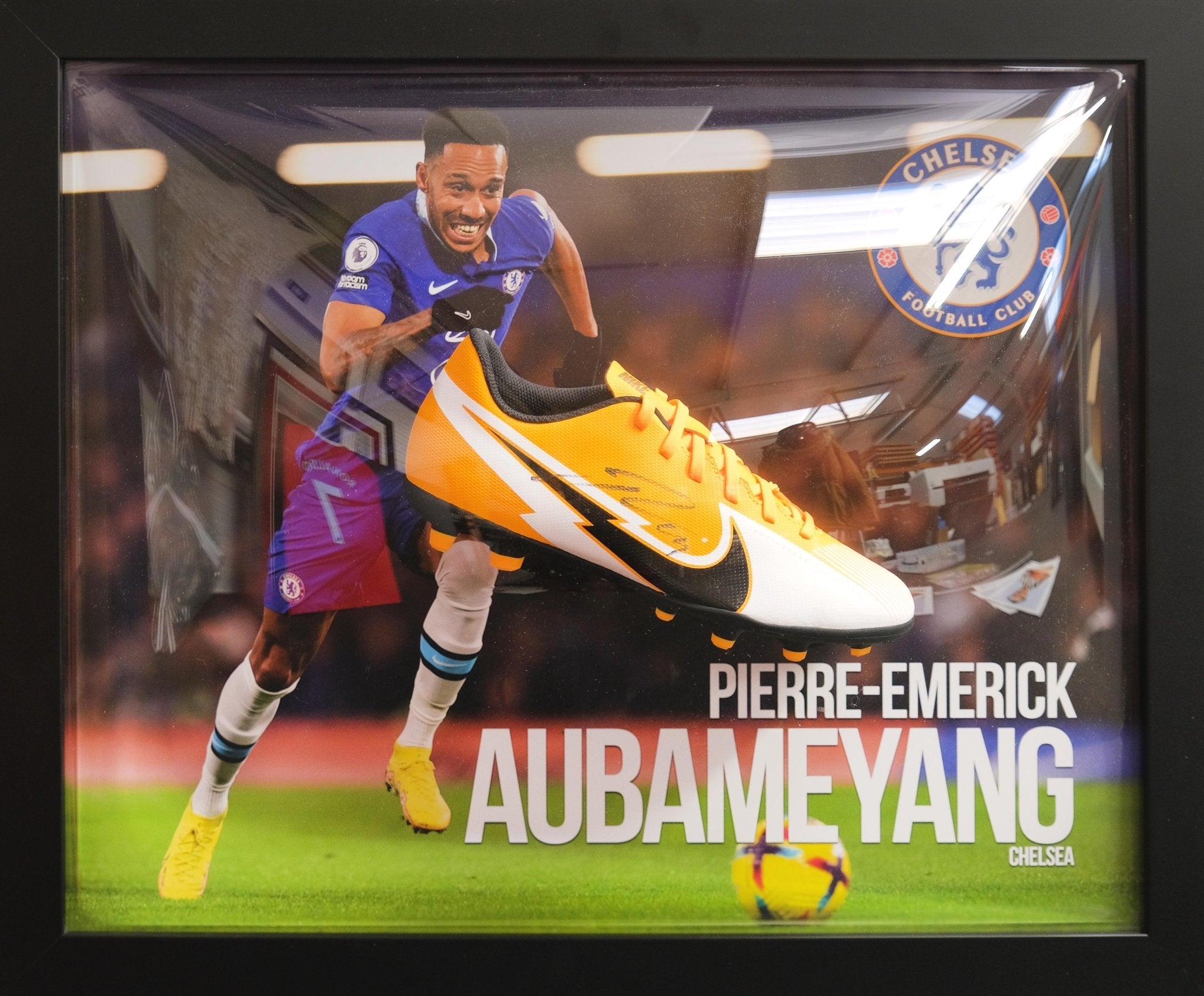 Aubameyang Signed Chelsea Boot Framed Display - Memorabilia Framers Shop
